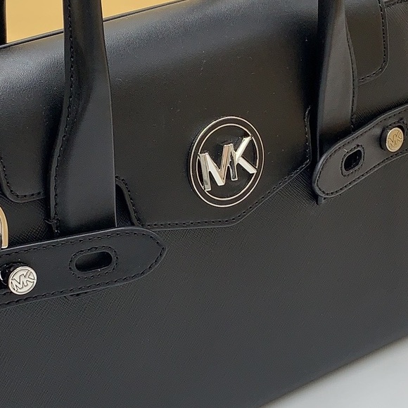 MICHAEL KORS Carmen Medium Flap Saffiano Leather Belted Satchel Black color - Picture 4 of 16